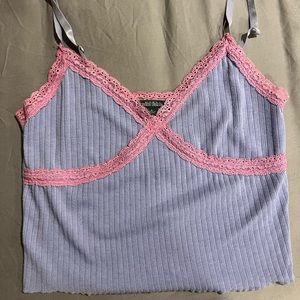 purple and pink lace cropped tank top